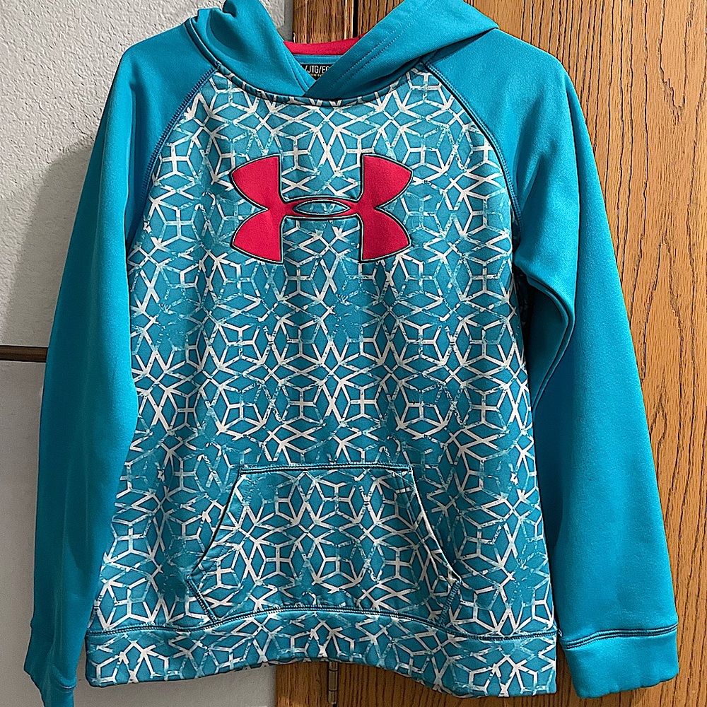 pink and blue under armor hoodie (youth XL)